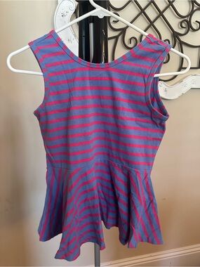 Girls' Sleeveless Peplum Top - Blue & Pink Stripes